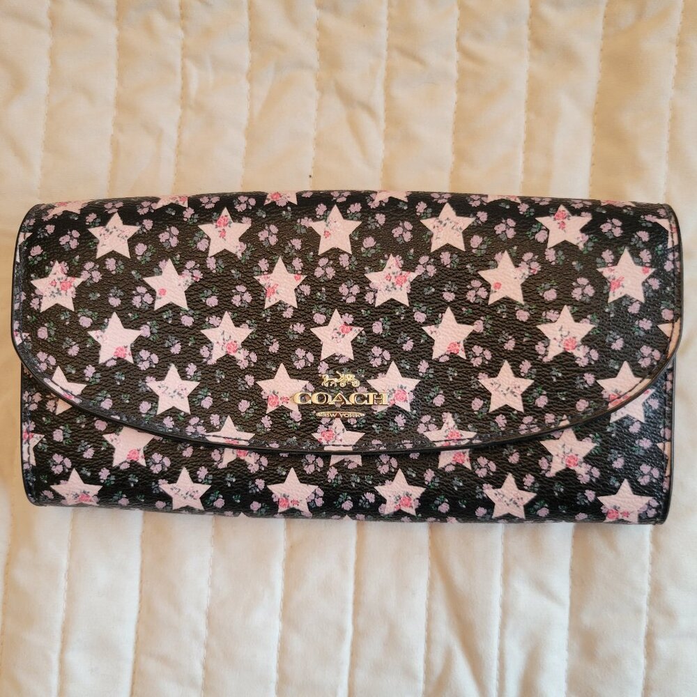 Coach Charlie Pink/Black Star Slim Envelope Wallet